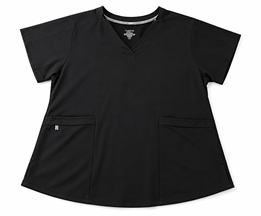 Cuddl Duds ClimateRight V-Neck Solid Black Medical Scrub Top XL Poly/Spandex